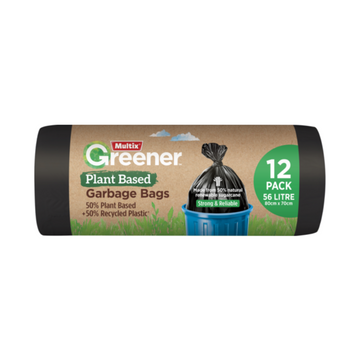 2 x Multix Greener Plant Based Garbage Bags - 56L - 80x70cm - 12 Pack